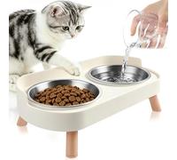 MOXYOY Gamelles surélevées pour chat d'intérieur, anti-éclaboussures avec 2 gamelles en acier inoxydable, gamelles pour chat et chiot, soulagement de la fatigue et passe au lave-vaisselle, fournitures