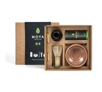 Moya Bio Coffret Matcha Japonais | 30g Qualité Cérémonielle (I & II) + Bol Marron + Fouet en Bambou + Support + Cuillère | Coffret Matcha Traditionnel Complet | Cadeau Élégant
