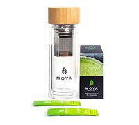 Moya Matcha To Go! Set | Shaker en verre 330 ml + 24 sachets x 1,5 g de Matcha To Go| Set de préparation du matcha chaud et froid | Idéal pour le travail, le voyage ou l’entraînement