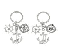 Moydolo 2 pièces mignon métal porte-clés ancre, volant, volant, boussole, voile, voile, bateau trousseau cadeaux pour cadeau voile sac et portefeuille, argent