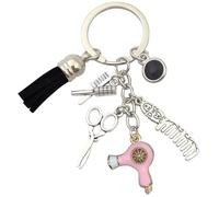 Moydolo Joli peigne ciseaux sèche-cheveux avec pompon porte-clés de voiture Charm Coiffeur Porte-clés pendentif pour sac à dos sac à main, rose