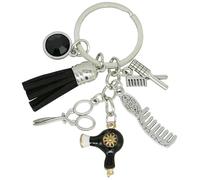 Moydolo Peigne Ciseaux Sèche-cheveux avec pampille Pendentif Coiffeur Porte-clés Charm pour sac à dos sac à main, Noir