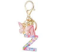 Moydolo Porte-clé lettres avec boucles pour femmes, Porte sthétique avec pompons papillon keychian lettres rose breloque