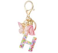 Moydolo Porte-clé lettres avec boucles pour femmes, Porte sthétique avec pompons papillon keychian lettres rose breloque