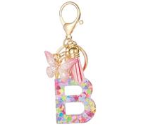 Moydolo Porte-clé lettres avec boucles pour femmes, Porte sthétique avec pompons papillon keychian lettres rose breloque