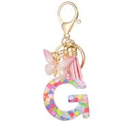 Moydolo Porte-clé lettres avec boucles pour femmes, Porte sthétique avec pompons papillon keychian lettres rose breloque