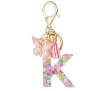 Moydolo Porte-clé lettres avec boucles pour femmes, Porte sthétique avec pompons papillon keychian lettres rose breloque