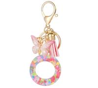 Moydolo Porte-clé lettres avec boucles pour femmes, Porte sthétique avec pompons papillon keychian lettres rose breloque