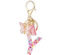 Moydolo Porte-clé lettres avec boucles pour femmes, Porte sthétique avec pompons papillon keychian lettres rose breloque