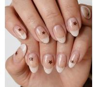 Moyen Amande Press on Nails, Faux Ongles, Acrylique Ongles à Coller, Réutilisables Couverture Complète Capsule Ongles pour Femmes Filles 24 Pcs (Star design)
