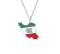 Moyen-Orient Iran Carte Drapeau Pendentif Collier Bijoux Charme Goutte Glaçure Carte Géométrique Hip Hop Couple Collier Chaîne De Chandail Unisexe Pour Femmes Hommes Cadeau,Argent,45Cm(17.7 Po