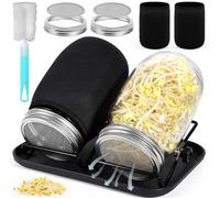 MOYKSRR Bocal de Germination de Graines, 2 x 1000ml Germoir en Verre Bocal à Germes,2 Couvercle à Grille en Acier Inoxydable,2 Support,1 Plateau,2 Toile d'ombrage et 1 Brosse, Germes de Graines