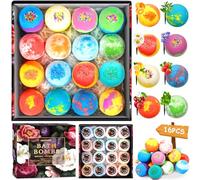 MOYKSRR Bombes de Bain, Lot de 16 Coffret Cadeau Boules de Bain, Bombes de Bain Moussantes Biologiques et Naturelles, Coffret Cadeau Femme - pour Cadeau Femme, Fille, Enfants, Fete des Meres, Noël