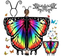 MOYKSRR Papillon Ailes pour Enfants, Cape Papillon avec Masque Papillon Bandeau, Papillon Enfant Ailes, Cape Papillon Déguisement, Ailes de Papillon pour Mascarade, Carnaval, Fête, Halloween