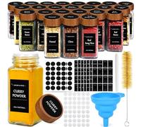 MOYKSRR Pot à Épices en Verre et Bois - 24 Pièces 120ml Bocaux à Épices avec Couvercle en Bois D'acacia, Ensemble de Bocaux Épices pour Un Rangement Cuisineavec Étiquettes,Tamis,Entonnoir,Brosse