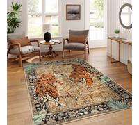 Moynesa Tiger - Tapis bohème Lavable, antidérapant, Ultra Fin et résistant aux Taches pour Salon, Chambre à Coucher, Bureau, Chambre à Coucher, Camel