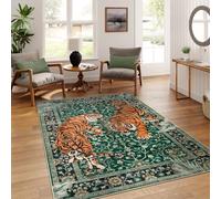 Moynesa Tiger - Tapis bohème Lavable pour Salon, Chambre à Coucher, Tapis Vert Ultra Fin, Vintage, résistant aux Taches, pour Bureau, Salle à Manger
