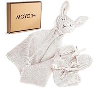 MOYO Ensemble cadeau pour bébé - Blanc cassé - 2 pièces - Avec lapin et chaussons tricotés - Cadeau de naissance pour garçon et fille - Cadeau de naissance pour nouveau-né