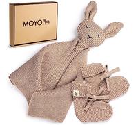 MOYO Ensemble cadeau pour bébé, couleur taupe, 2 pièces, avec doudoudou et lapin tricoté, cadeau de naissance pour garçon et fille, cadeau de naissance pour nouveau-né