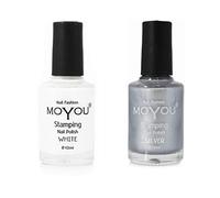 Moyou Lot de 2 vernis à ongles Stamping : White and Mystic Stone Silver pour créer des designs de nail art
