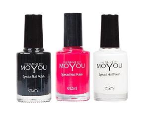 MoYou Lot de 3 vernis à ongles Stamping : noir, blanc et rouge flambeau utilisés pour créer de beaux designs de nail art provenant directement du fabricant par MoYou Nails