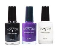 MoYou Lot de 3 vernis à ongles Stamping : noir, blanc et violet royal utilisés pour créer de beaux designs de nail art provenant directement du fabricant par MoYou Nails
