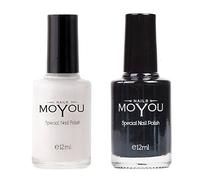 Moyou Nails - Lot De 2 Vernis À Ongles Design Extra Viscose Pour Tampon Facile Utiliser Couleurs Noir Et Blanc Impact Brillance , Noir/Blanc 12 Ml (Lot 2)