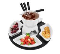 MoYouno Ensemble de fondue au chocolat en céramique avec 4 fourchettes et 4 plats, chauffe-beurre en céramique, ensemble de fondue non électrique chauffant avec une bougie chauffe-plat, pour fromage