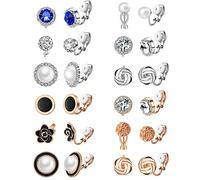 MOZAKA Lot de 6/12 paires de boucles d'oreilles à clip pour femme avec oxyde de zirconium et perle synthétique, Métal, Hématite