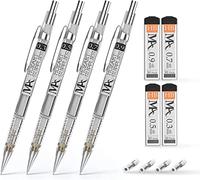 MozArt Essential Mechanical Pencil Set - 4 Sizes : 0.3, 0.5, 0.7 & 0.9mm. Crayons rétractables avec mine HB et recharges gomme - Crayon de dessin à emboîtement pour les illustrations, l'ingénierie, l'écriture