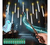 MOZC Bougie Flottante avec Baguette magique, 12pcs Cierges Magiques avec 13 AAA Batteries, LED Bougies avec fonction de minuterie 6H, Clignotant bougie decorative fête d'anniversaire Halloween Noël