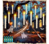 MOZC Bougie Flottante avec Baguette magique, 12pcs Cierges Magiques avec 5 Batteries(Contient), Scintillantes LED Bougies avec fonction de minuterie 6H pour la fête d'anniversaire Halloween Noël Déco