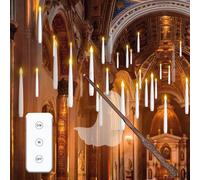 MOZC Bougies flottantes vacillantes avec baguette magique et minuterie 6 H, Bougies LED avec télécommande, Bougies flottantes sans flamme pour Noël décoration cadeau (Blanc 20pc)