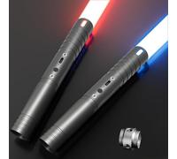 MOZC Sabre Laser, Sabre Laser Enfant 2 en 1 avec 15 Couleurs, Sabre Laser Duel pour 4 Modes et Sons, Sabre Laser Enfants à Chargement USB-C, Que la Force Soit avec toi(Gris 2PC)