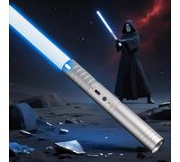 MOZC Sabre Laser, Sabre Laser Enfant avec 15 Couleurs, Sabre Laser Duel pour 4 Modes et Sons, Sabre Laser Enfants à Chargement USB-C, Que la Force Soit avec toi(Argenté 1 PC)