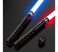 MOZC Sabre Laser, Sabre Laser Enfant avec 15 Couleurs, Sabre Laser Duel pour 4 Modes et Sons, Sabre Laser Enfants à Chargement USB-C, Que la Force Soit avec toi(Noir) ((2.0) 2PC)