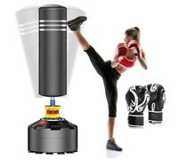 Moziel Sac de Frappe sur Pied avec Gants Punching Bag Debout pour Adulte 175 cm Sac de Boxe Autoportant avec 12 Ventouses(Noir)