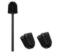 Mozmmhi Brosse WC avec 3 têtes de rechange en polypropylène et manche en acier inoxydable 304 pour le nettoyage de la salle de bain (noir, diamètre 7 cm)