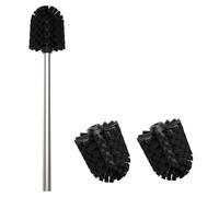 Mozmmhi Brosse WC, brosse WC, avec 3 têtes de rechange, en polypropylène et manche en acier inoxydable 304 pour le nettoyage de la salle de bain, argenté, diamètre : 7,5 cm
