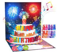 Mozmmhi Cartes d'anniversaire pop-up 3D à faire soi-même, avec bougie gonflable, musique pop-up, feux d'artifice, avec bougie gonflable, lumière LED, pour femmes, hommes, mamans, enfants