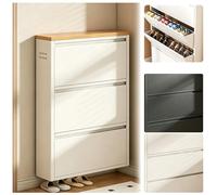 MOZTBH Meuble à Chaussure à tiroirs rabattables, Etroit, en métal, avec grilles d'aération latérales, idéal pour Les couloirs, Les entrées ou derrière Une Porte-White||3-Tier|L70xW12.2xH103cm