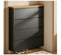 MOZTBH Meuble à Chaussure à tiroirs rabattables, Etroit, en métal, avec grilles d'aération latérales, idéal pour Les couloirs, Les entrées ou derrière Une Porte-Black||4-Tier|L100xW12.2xH136cm