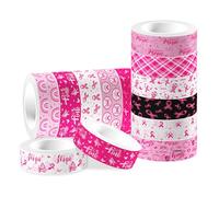 MOZUI Lot de 12 rouleaux de ruban adhésif Washi rose sur le thème du cancer du sein pour loisirs créatifs, fournitures de fête sur le thème des femmes, campagne de sensibilisation au cancer du sein