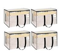 Mozvvco 95 L Sac de Rangement, Lot de 4 Grand Sacs de Déménagement avec Couvercle Poignées Renforcées, Imperméable Sac Rangement en Plastique, Épais Housse de Rangement pour Déménagement et Couette