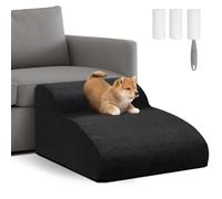 Mozvvco Escalier pour Chien à 2 Marches, Escalier pour Animaux en Mousse Haute Densité avec Housse Rembourrée Lavable, Rampe pour Chien pour Canapé et Lit, Envoyer Rouleau Poils Animaux, Noir