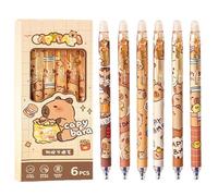 MOZXIRZ Lot de 6 stylos Capybara rétractables à encre gel effaçables à pointe fine de 0,5 mm, stylos d'écriture pour bureau, école, femmes, filles, garçons (encre bleue - Capybara)
