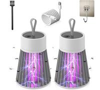 Mozz Guard Mosquito Zapper, Très Calme Mozzguard, Rechargeable par USB, Buzzbug Lantern, Lampe Anti-moustiques Imperméable pour Camping, Jardins, Intérieur (Gris-2PC)
