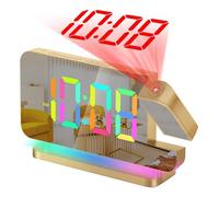 Mozzdsa RéVeil à Projection, Horloges NuméRiques à Miroir LED de 7,4 Pouces, Grand éCran, Projecteur Rotatif à 180 °, Veilleuse DoréE