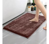 Mozzeilee Tapis de bain antidérapant en chenille extra doux et moelleux pour douche et baignoire, durable, anti-moisissure, absorption d'eau, café foncé, 80 x 50 cm