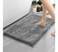 Mozzeilee Tapis de bain antidérapant en chenille, extra doux et moelleux pour douche et baignoire, durable, anti-moisissure, absorption de l'eau, gris, 80 x 50 cm
